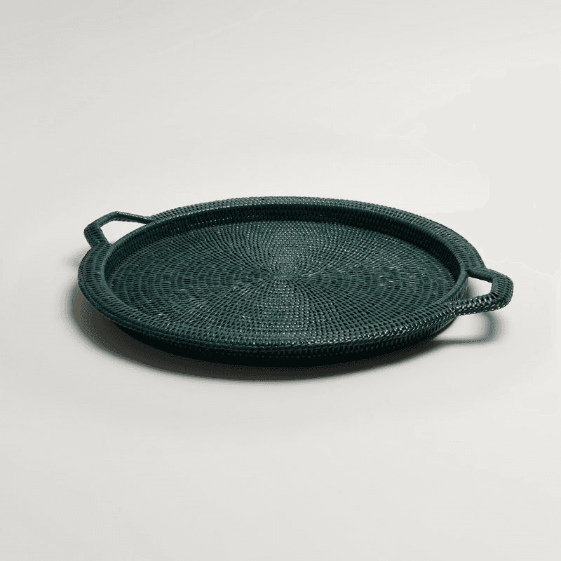 Inle Rattan Tray, D40cm, Dark Green