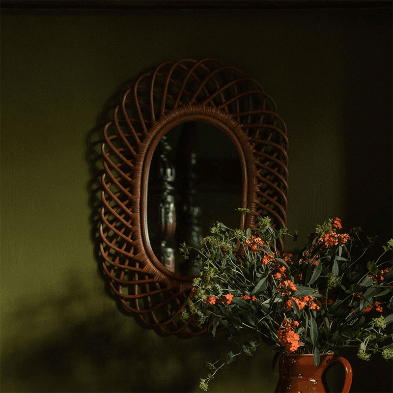 Hardware Oval Mirror, Natural Rattan