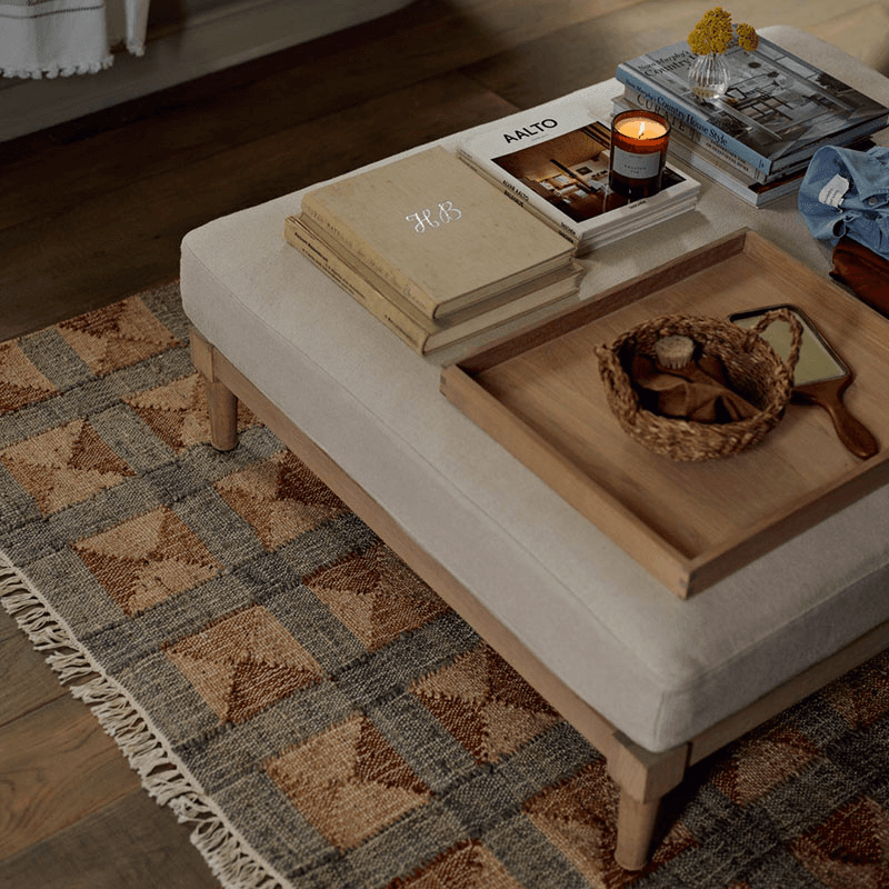 Ophelia Footstool, Heavyweight Linen Pale Oat