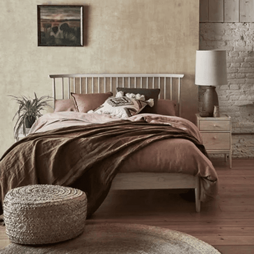 Image showing the Salina Kingsize Spindle Headboard Bed Frame, Pale Timber product.