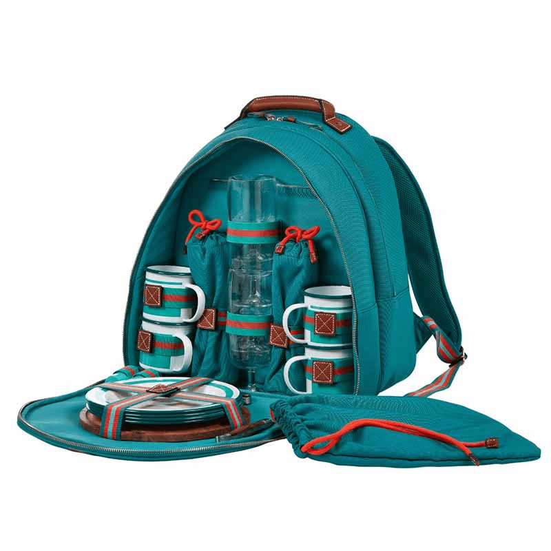 Fortnum's 4 Person Canvas Picnic Backpack, Eau de Nil