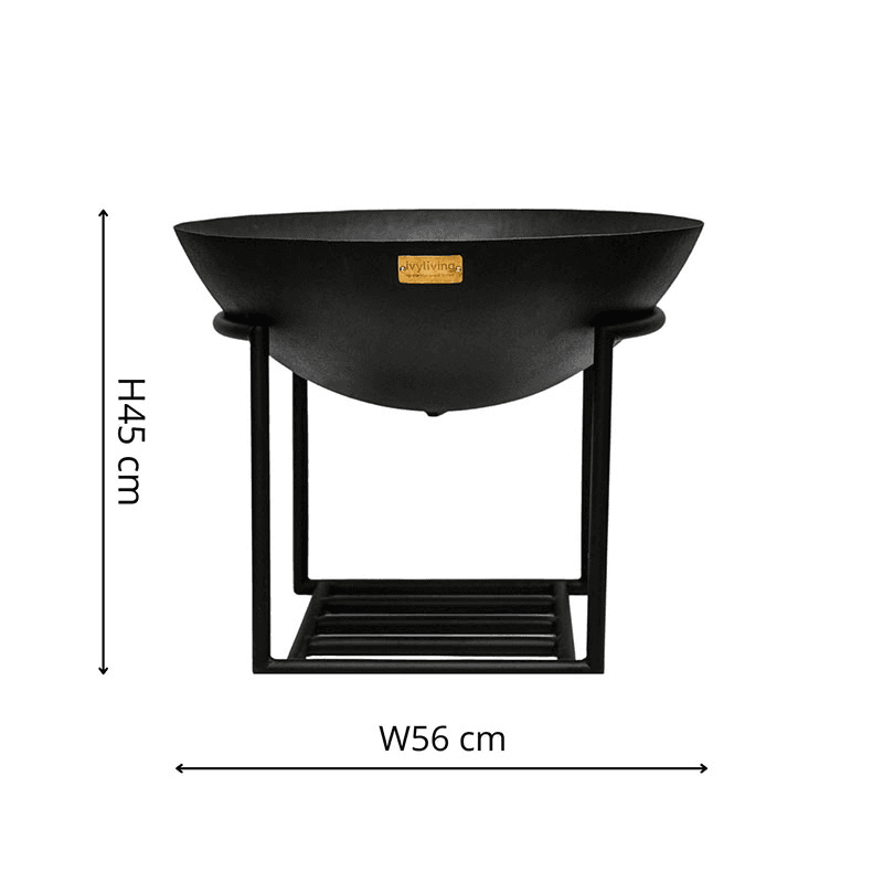 Outdoor cast iron firebowl on stand, W57cm, Black