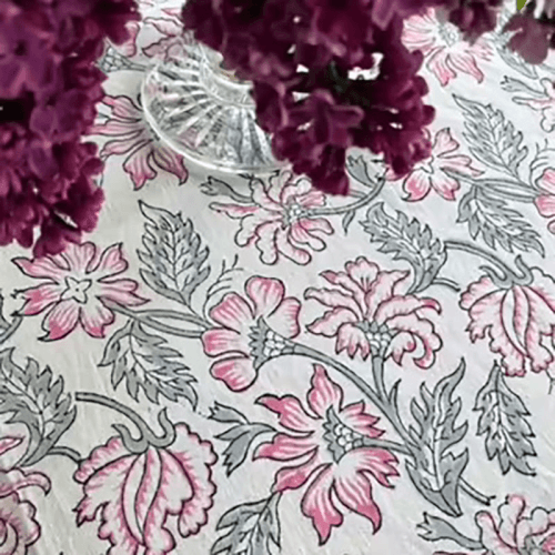 Image showing the Rose & Gris Flowers Tablecloth, 170 x 270cm, Pink product.