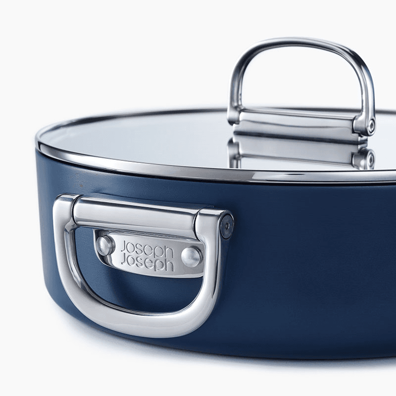 Space Folding Ceramic Non-Stick Casserole Pan & Lid, 28cm, Midnight Blue