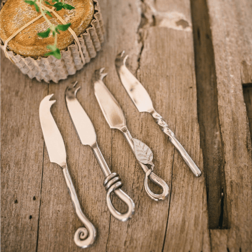 Image showing the Mixed Designs Set of 4 mini cheese knives, 11cm, Stainless Steel product.