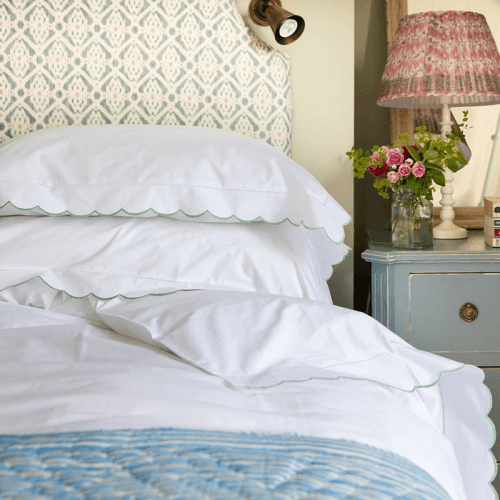 Image showing the Scallop Double Duvet Cover, Sage Green product.
