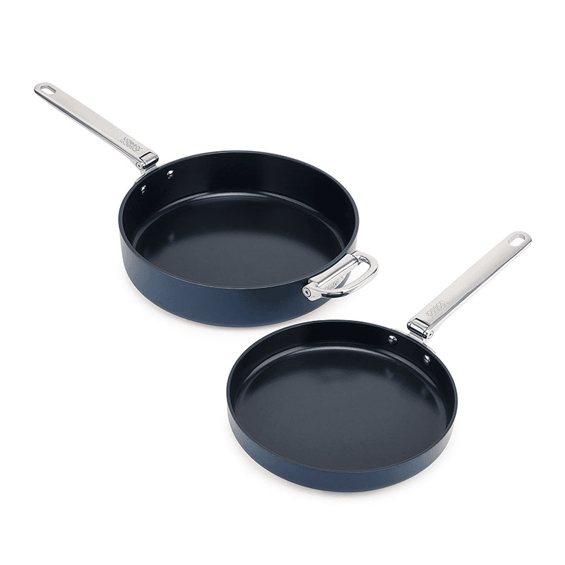 Space Folding Ceramic Non-Stick 2 Piece Frying Pan Set, Midnight Blue