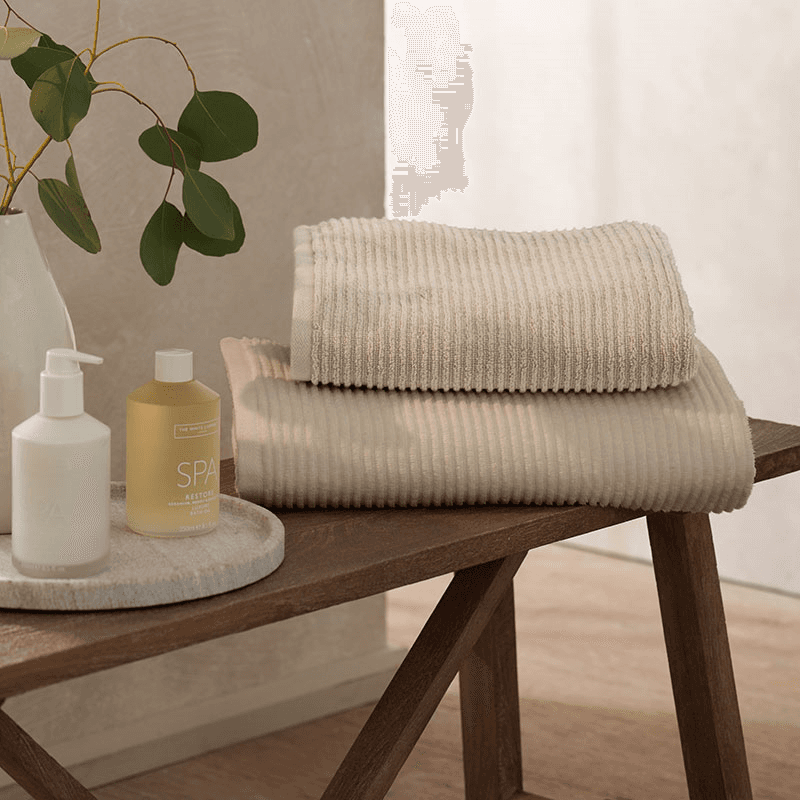 Super Soft Pure Cotton Ribbed Bath Towel, Oatmeal