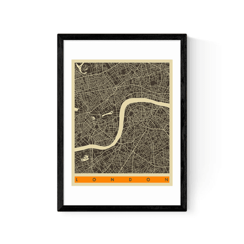 Image showing the Jazzberry Blue London Map Framed Print, 63 x 45cm, Black product.
