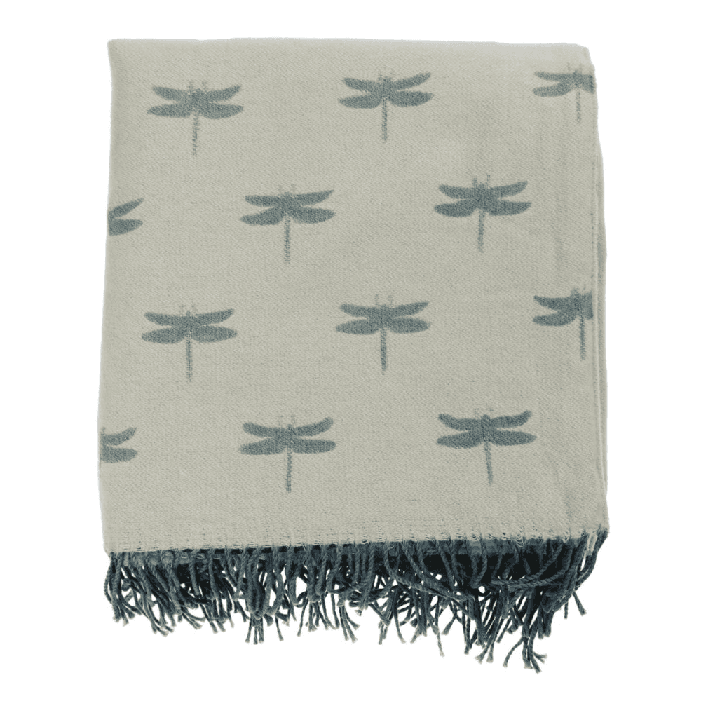 Dragonfly Knitted picnic blanket, 145 x 145cm, Grey/Blue
