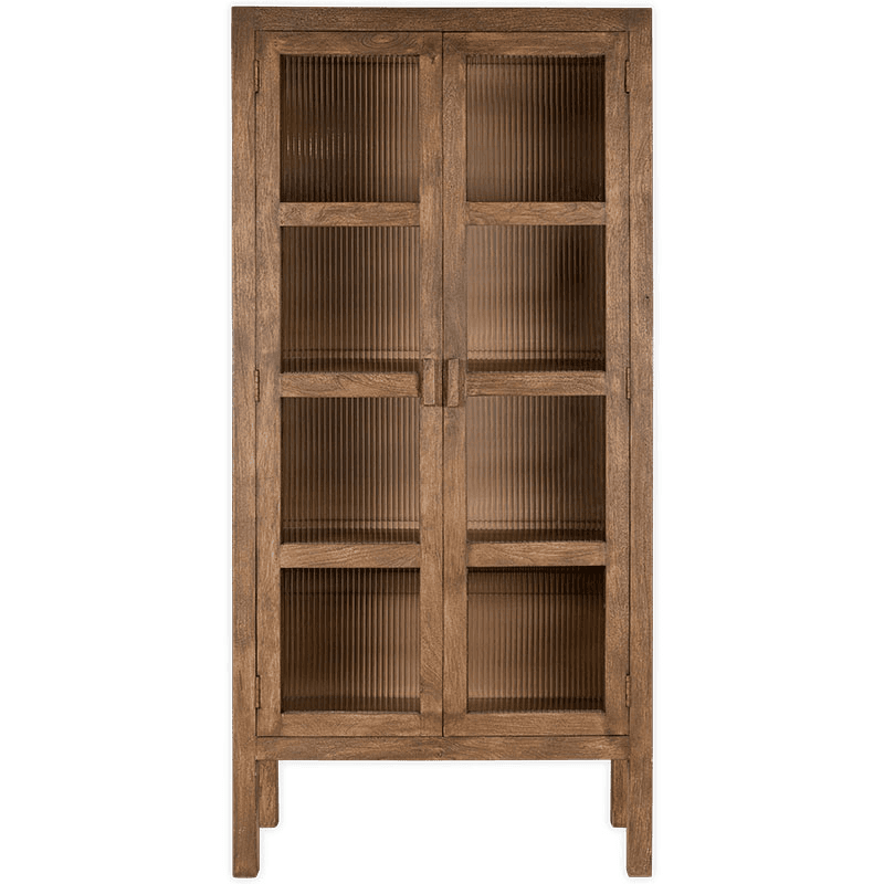 Mendani Mango Wood & Fluted Glass Cabinet, Walnut