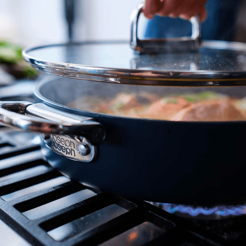 Space Folding Handle Ceramic Non-Stick 6 Piece Cookware Set, Midnight Blue