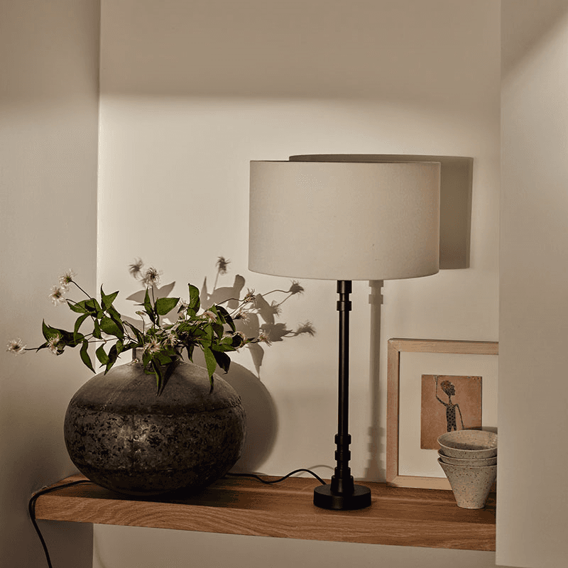Table Lamp, H50cm, Black with Natural Shade