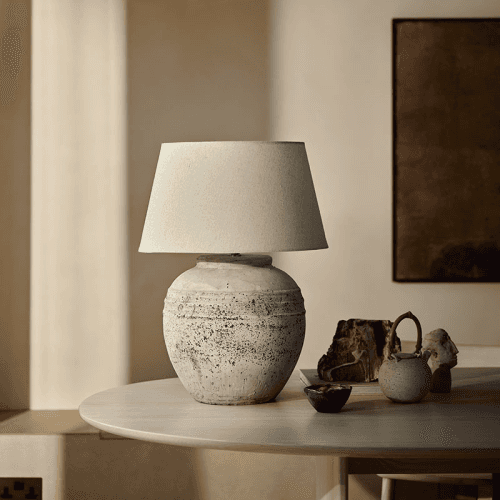 Image showing the Rustic Table Lamp with Shade, H61cm, Grey product.