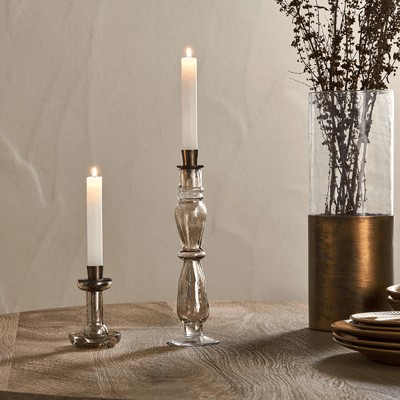 Tharad Recycled Glass Candle Holder, H28cm, Smoke