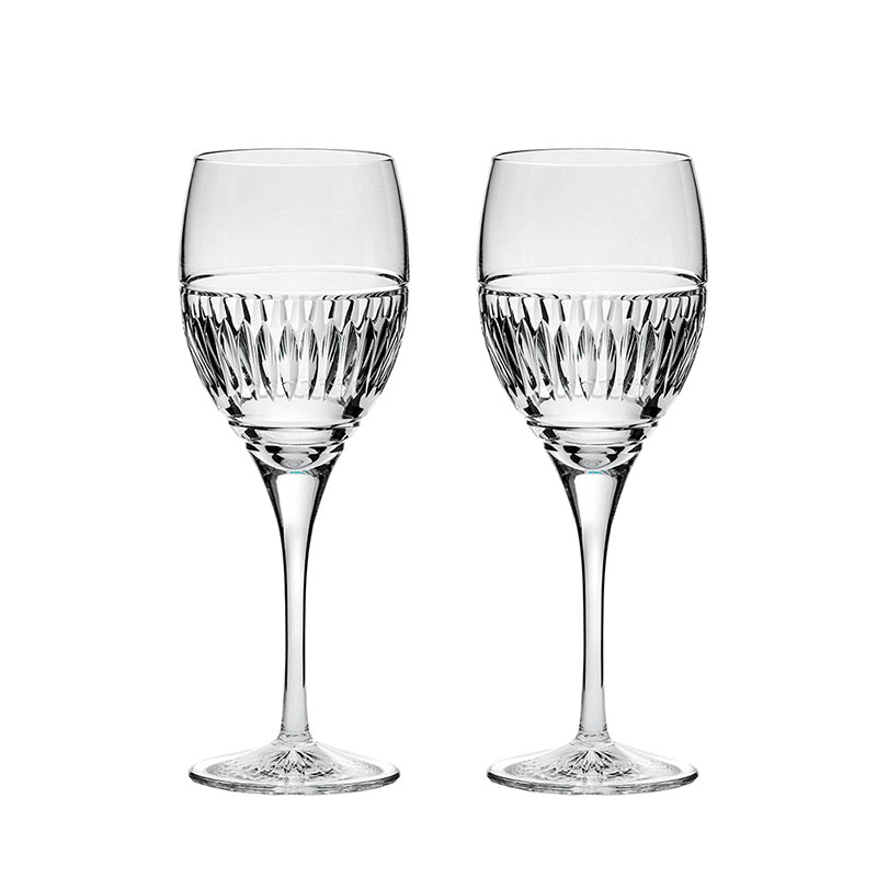 Art Deco Set of 2 Large Wine Glasses, 330ml, Clear