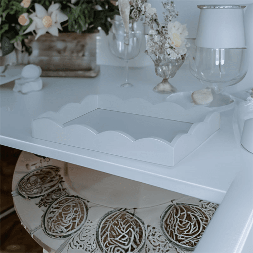 Image showing the Lacquered Scallop Tray 28 x 20cm, Pale Denim product.