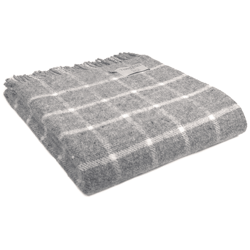 Chequered Pure New Wool Throw, 150 x 183cm, Grey