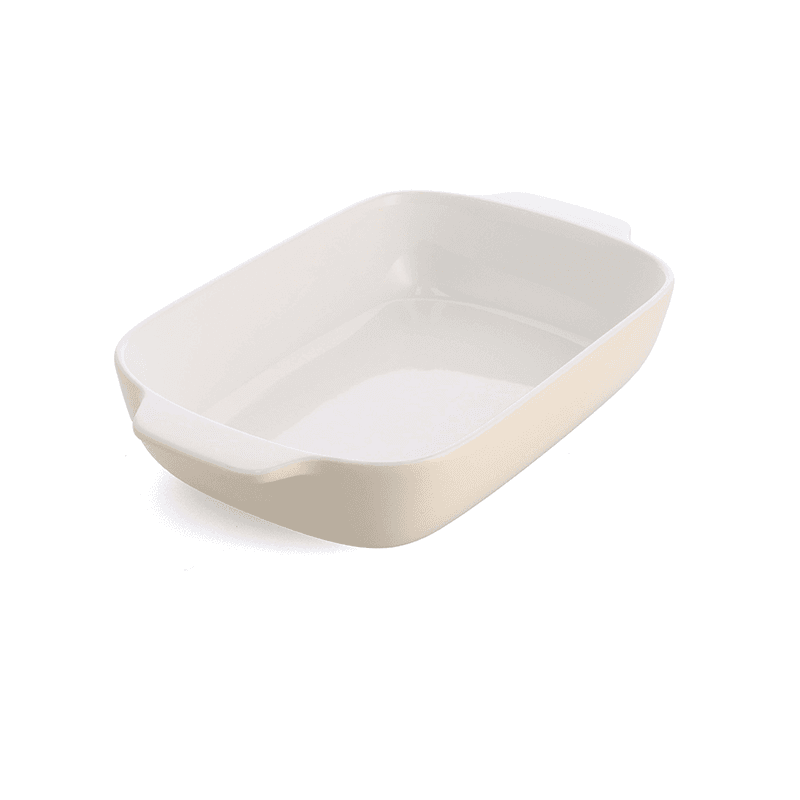 Stoneware Dish with Bamboo Lid, 32cm, Almond Cream