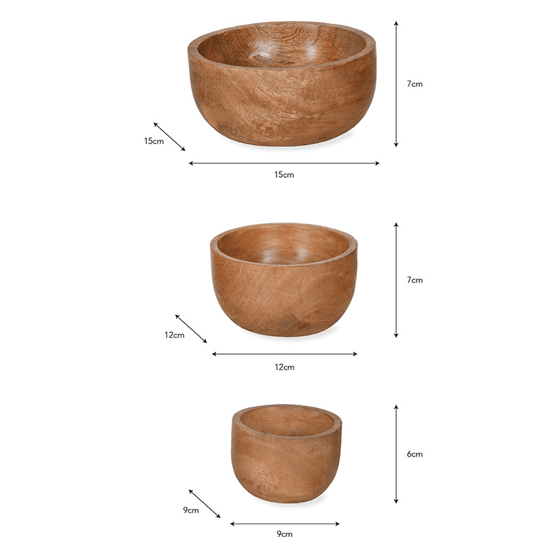 Midford Set of 3 Bowls, Mango Wood