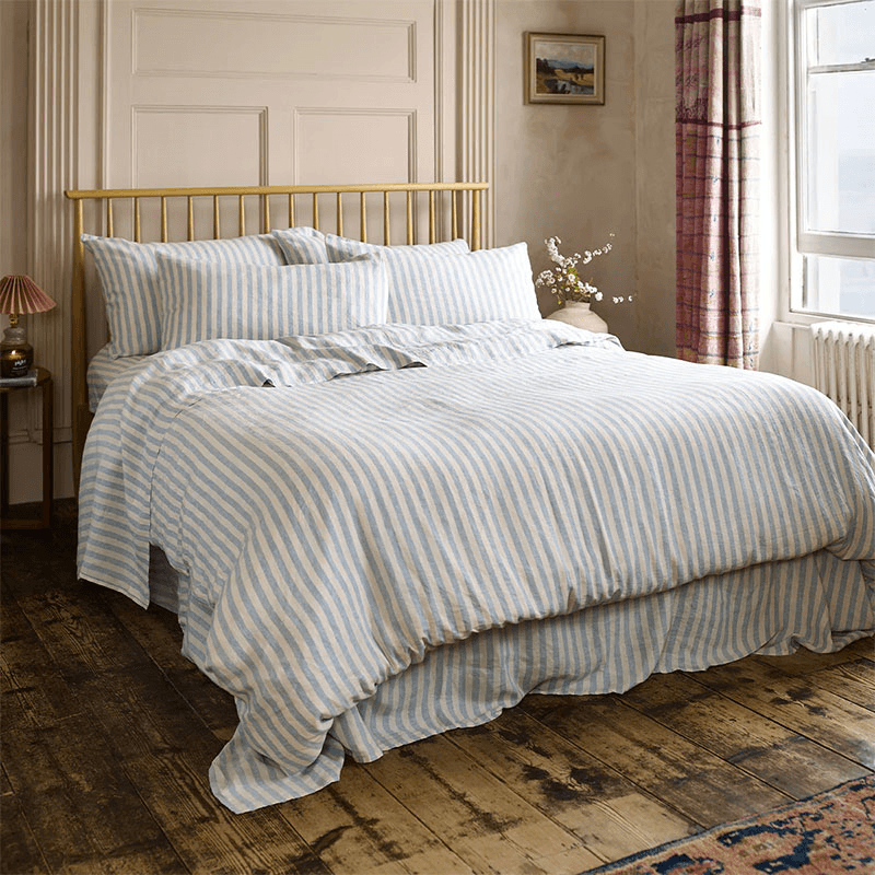 Pembroke Stripe Linen Duvet Cover, Super King, Coastal Blue