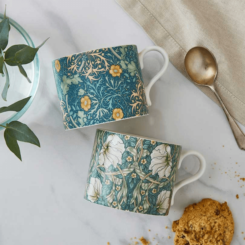Morris & Co Set of 2 Mugs, 340ml, Green/Blue