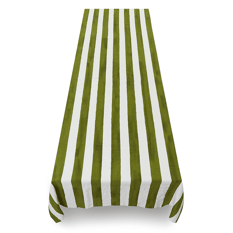 Stripe Linen Tablecloth, 250cm x 165cm, Avocado Green