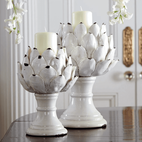 Cardoon Candle holder - large, D25 x H36cm, white
