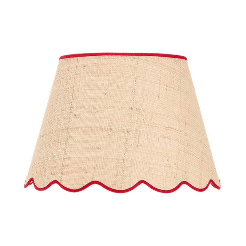 Raffia Scallop Medium Lampshade, Red Trim