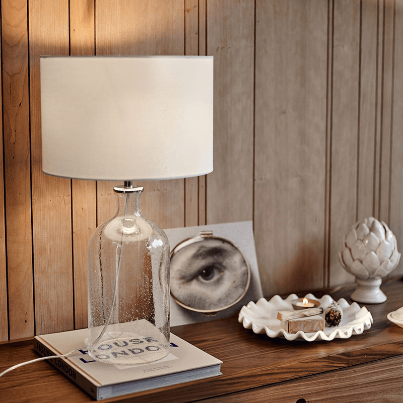 Glass Table Lamp, H52cm, Clear With Grey Shade
