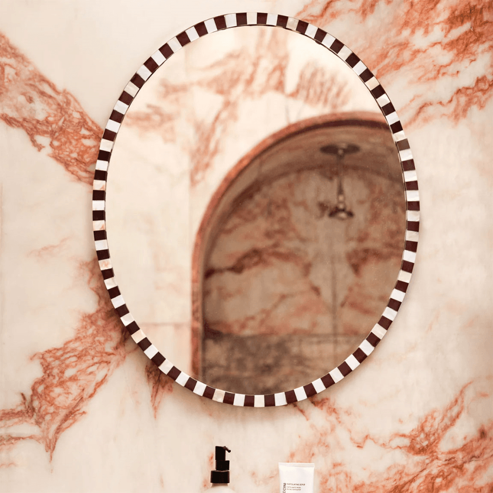 Oval Pearl Mirror, H60cm x W50cm, Brown