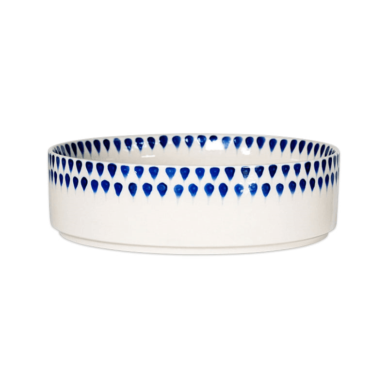 Indigo Drop Ceramic Pet Bowl, D15cm, Cream