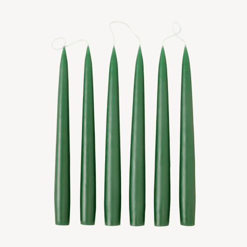 Image showing the Set of 6 Tapered Dinner Candles, H25cm, Pine Green product.