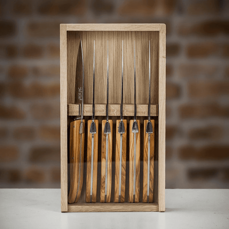 Set of 6 Laguiole Steak Knives, Olive Wood Handles