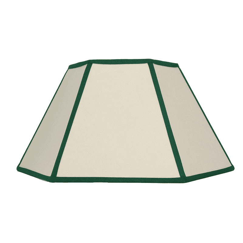 Hexagon Linen Lampshade, 16", Cream/Green Trim