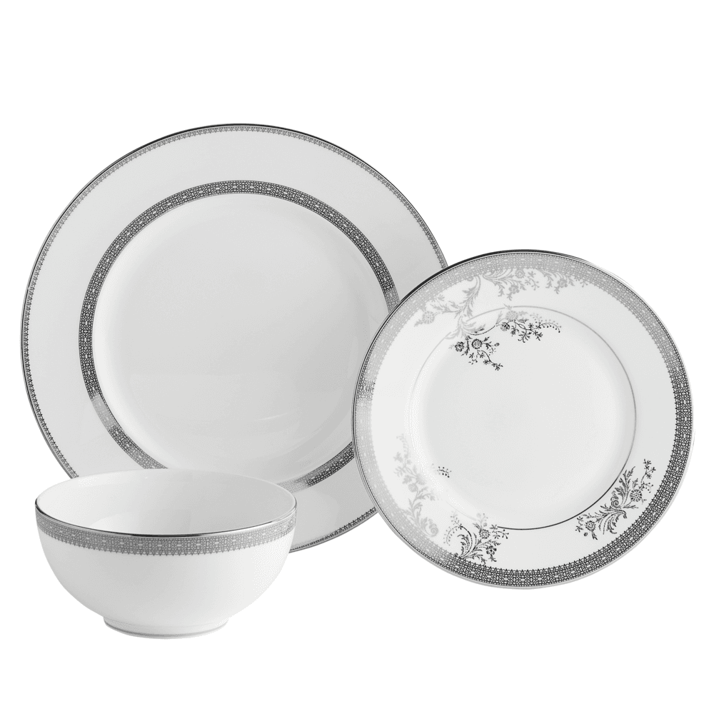 Lace 12 Piece Dinnerware Set, Platinum
