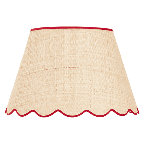 Image showing the Raffia Scallop Large Lampshade, Red Trim product.