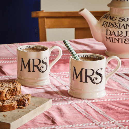 Image showing the Black Toast Set of 2 Mrs & Mrs Mugs, 300ml, Cream product.