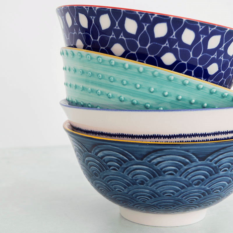 Hues Set of 4 Bowls, D15.5cm, Red/Blue