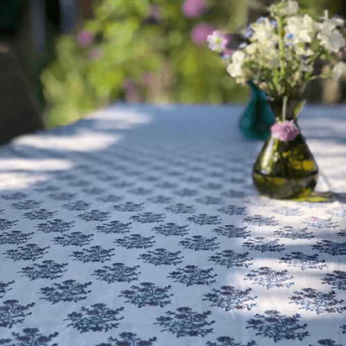 Image showing the Mayo Flowers Tablecloth, 170 x 270cm, Pink & Blue product.