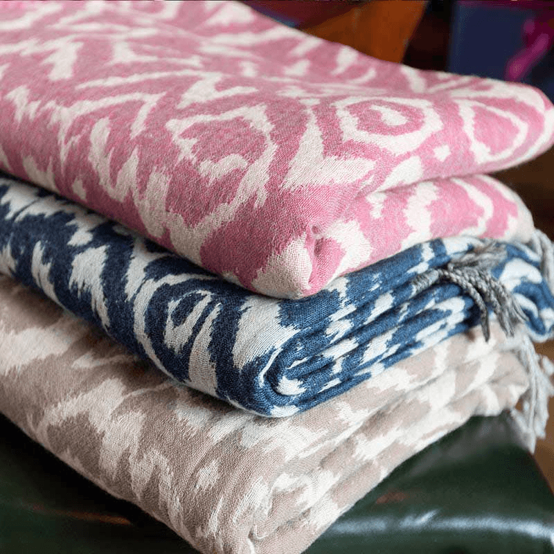 Candy Ikat Wool Throw, 150 x 200cm, Pink & Taupe
