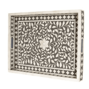 Floral Tray, L51 x W38cm, Dark Grey