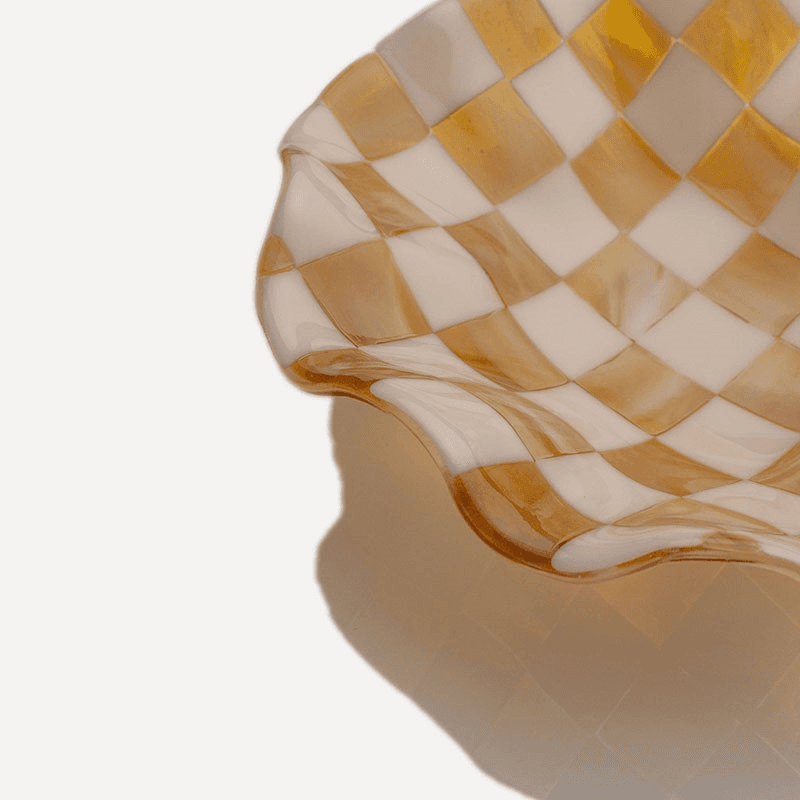 David Perry Bullseye Checkered Wavy Bowl, 25x25x6cm, Almond & Amber