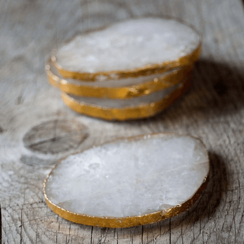 Quartz Set of 4 Coasters, D9cm, Gold