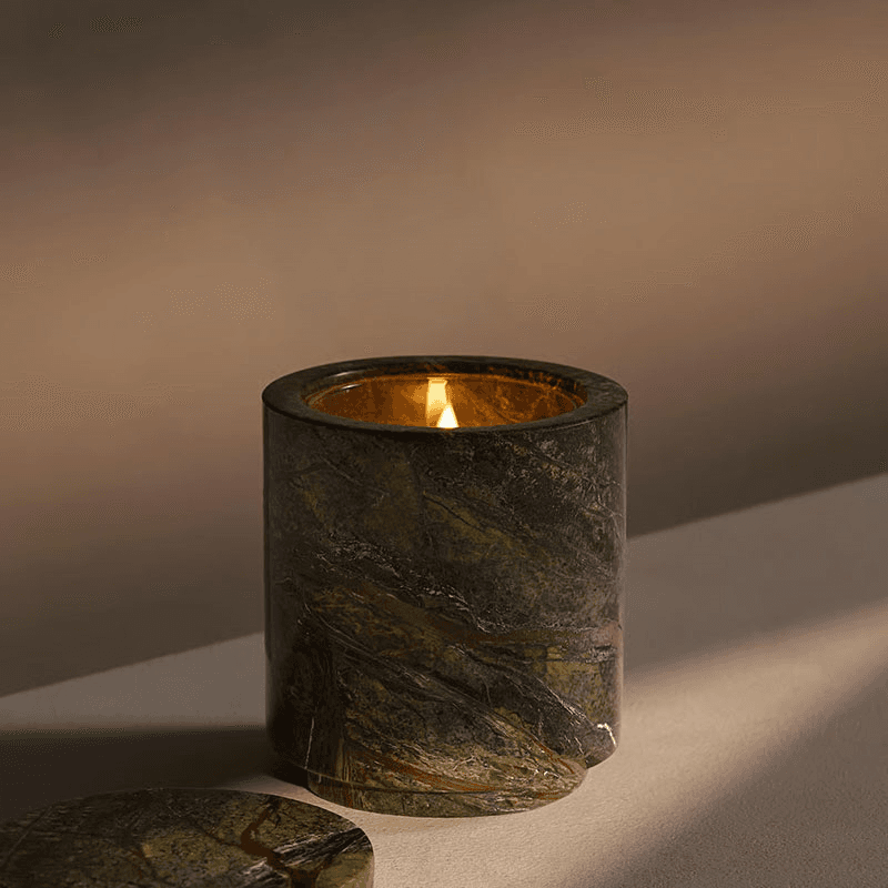 Leather & Oud Marble Candle, 250g, Forest Green