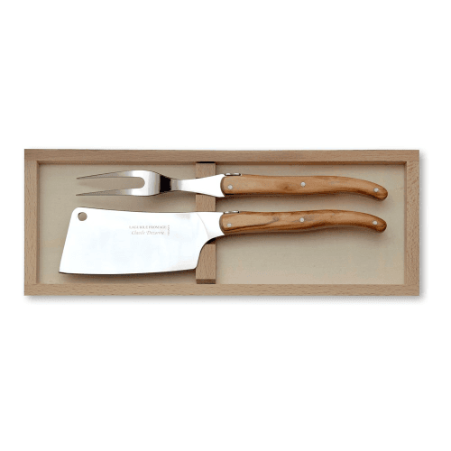 Image showing the Laguiole 2 Piece Cheese Set in Box, 28 x 10 x 4cm, Olive Wood product.
