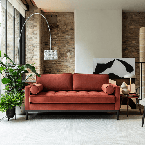 Image showing the Model 02 Velvet 2 Seater Sofa, Brick product.