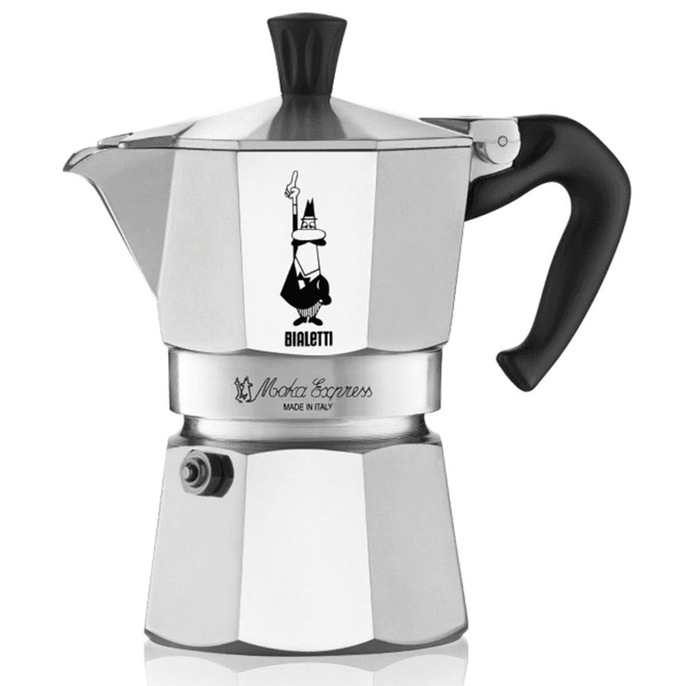 Moka Express Aluminium stovetop coffee maker, 3 cup, Silver