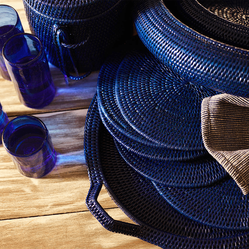 Latha Set of 4 Placemats, D27cm, Dark Blue