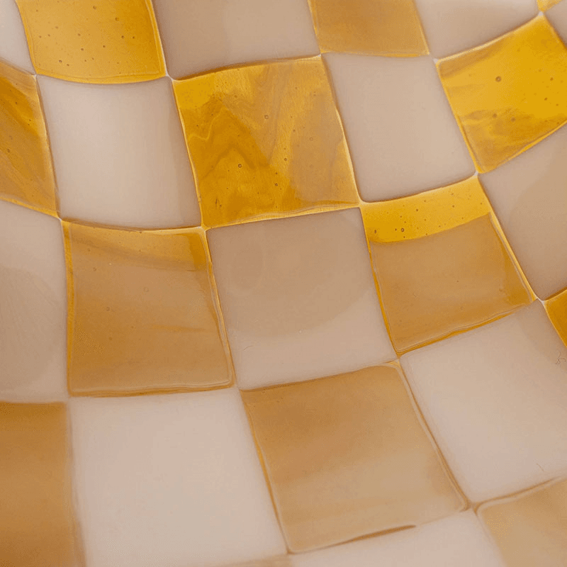 David Perry Bullseye Checkered Wavy Bowl, 25x25x6cm, Almond & Amber